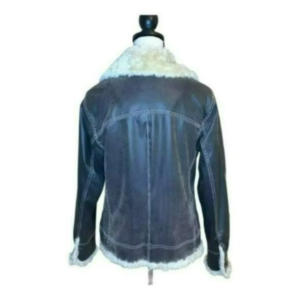 Universal Studios Retro Brown Pinstriped Faux Fur Lined Bomber Jacket Size M - Picture 5 of 15